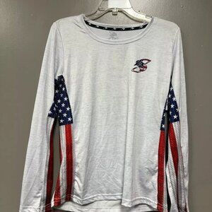 Salty Scales Womens American Flag Stringer Long Sleeve Fishing Shirt Sz Medium